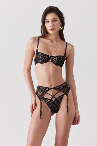black full lingerie with gold chains